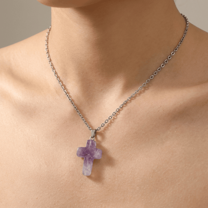 NATURAL AGATE STONE CROSS PENDANT