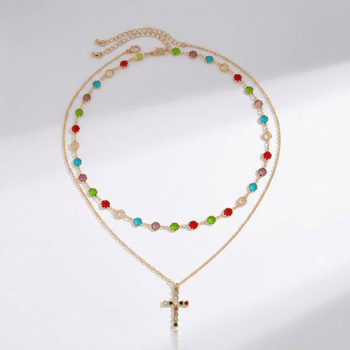 COLORFUL CROSS PENDANT NECKLACE