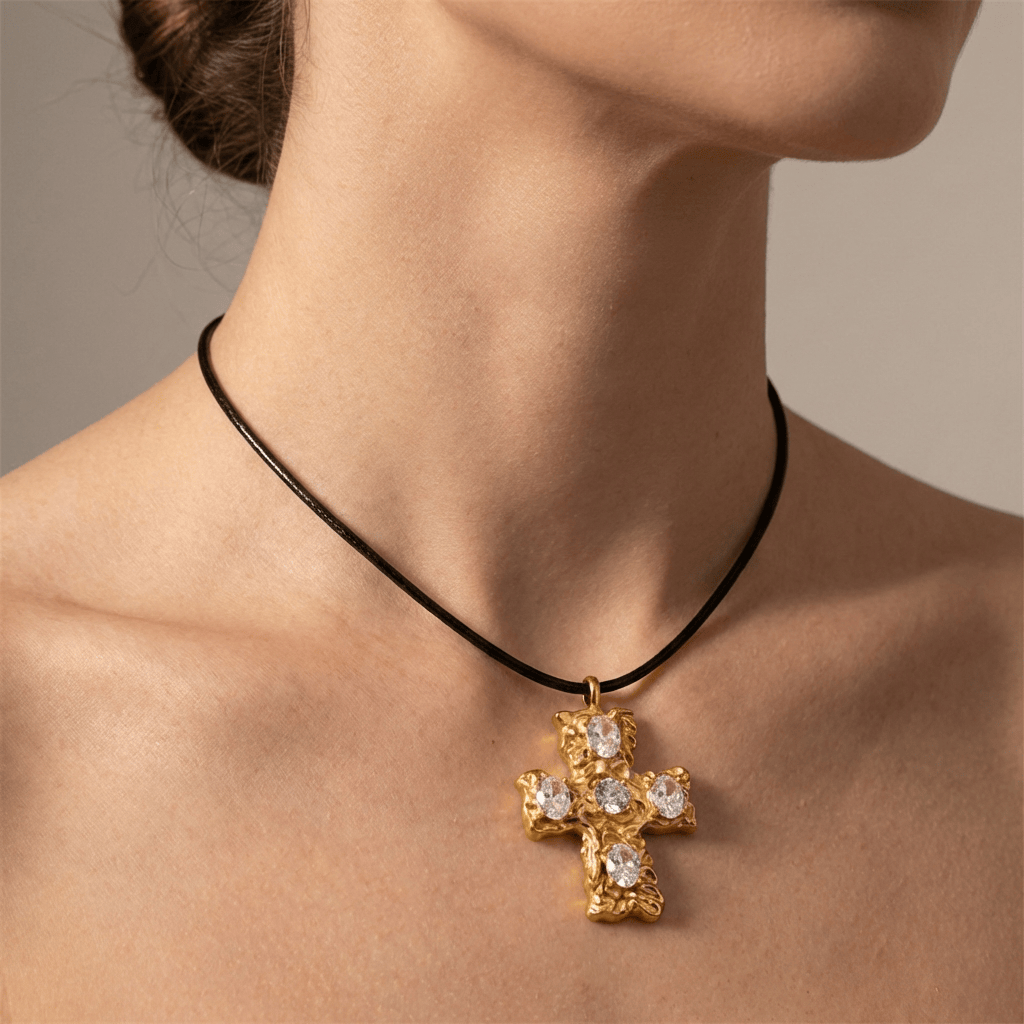 BOLD STONES CROSS NECKLACE