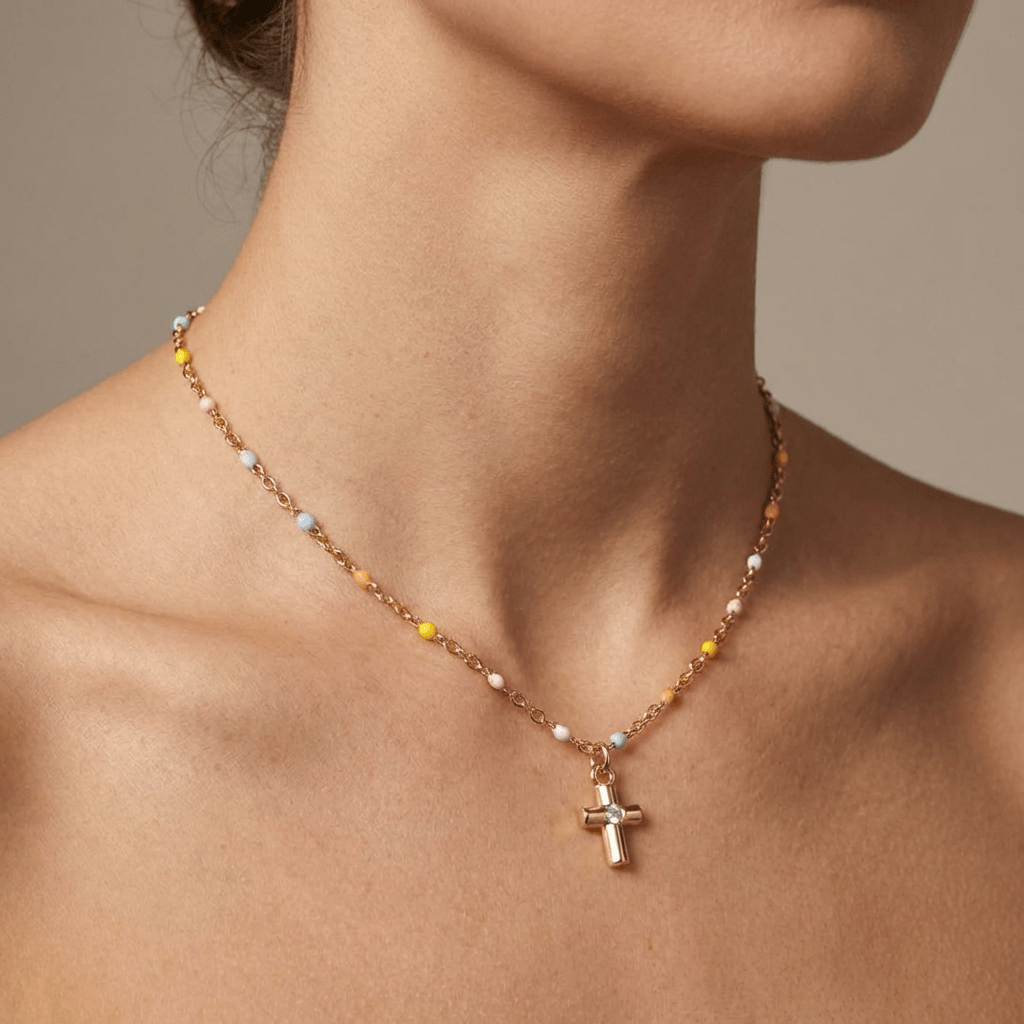 Vintage Cross Necklace Simple Handmade Chain