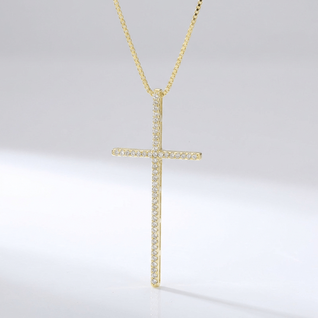 Zirconium Cross Necklace Simple Copper Plating