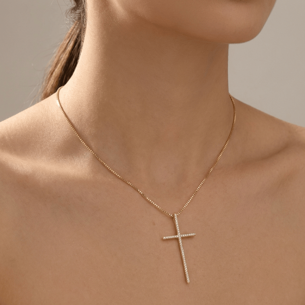 Zirconium Cross Necklace Simple Copper Plating