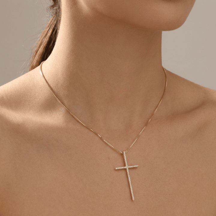 Zirconium Cross Necklace Simple Copper Plating