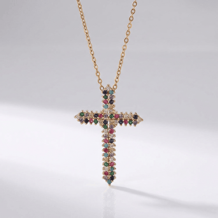 ZIRCON RAINBOW CROSS NECKLACE