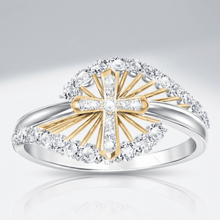 Two-tone ring with diamond cross ring