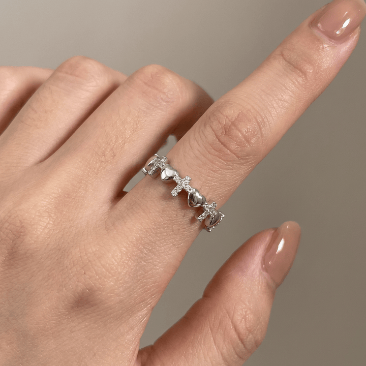 SILVER CROSS &amp; HEARTS RING
