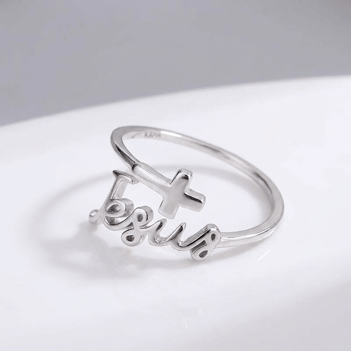SILVER JESUS &amp; FAITH RING - (ADJUSTABLE)