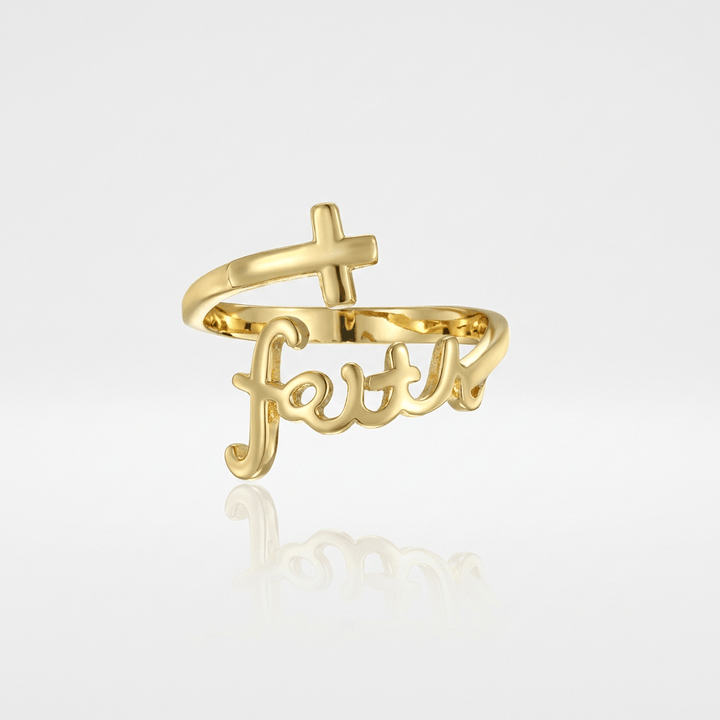 SILVER JESUS &amp; FAITH RING - (ADJUSTABLE)
