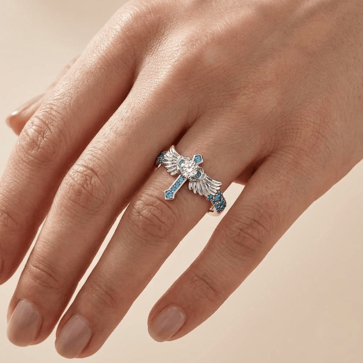 TIFFANY BLUE ANGEL CROSS RING