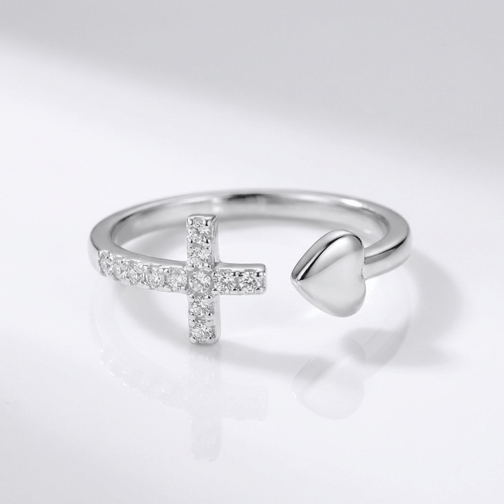 LOVE &amp; CROSS SILVER RING