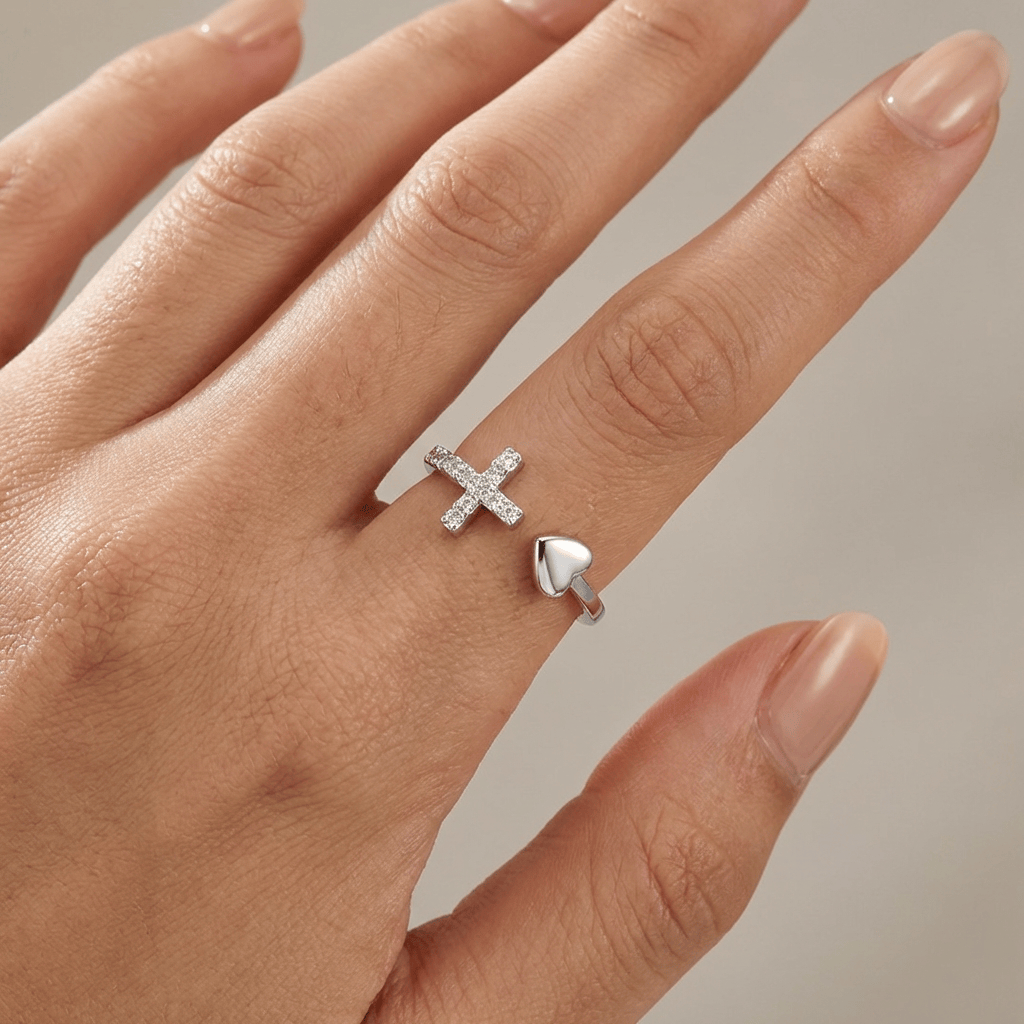 LOVE &amp; CROSS SILVER RING