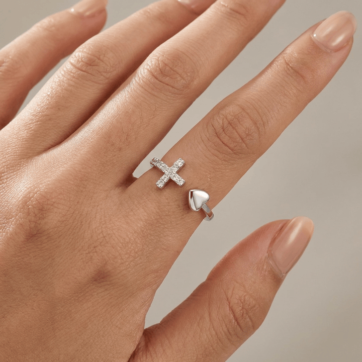 LOVE &amp; CROSS SILVER RING